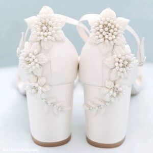 Elegant White Floral Embellished Heels